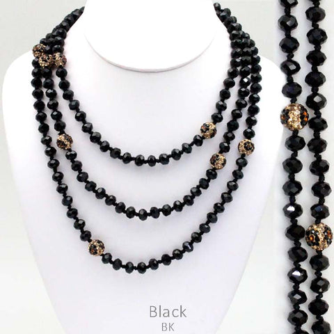 Black & Leopard Crystal Beaded 60" Layering Necklace