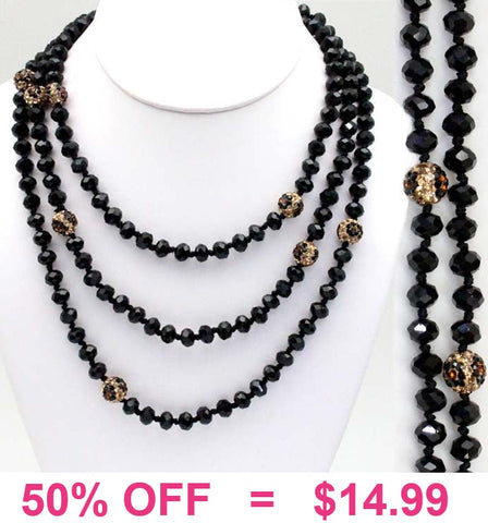 Black & Leopard Crystal Beaded 60" Layering Necklace