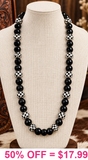Black, Checkered beaded stretchy necklace
