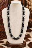 Black, Checkered beaded stretchy necklace