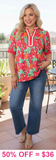 TOP SELLER : Pink Floral Blouse With Stripe V-Neck