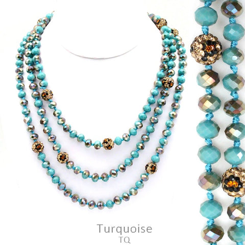 Turquoise Crystal 60" Layering Necklace with bling leopard beads