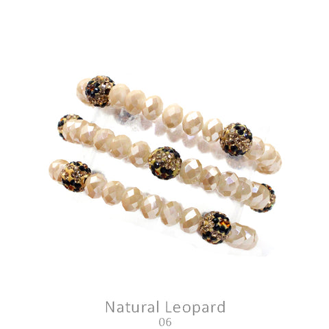 Cream & Leopard Crystal Beaded Bracelet Set