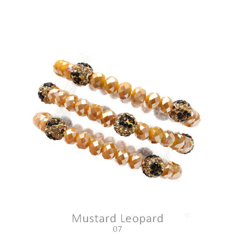 Mustard & Leopard Crystal Beaded 3 pc. Stretch Bracelets