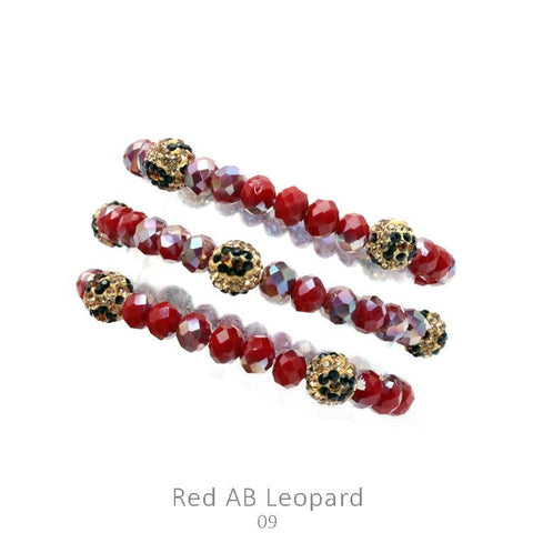Red Metallic & Leopard Crystal 3 Bracelet Set