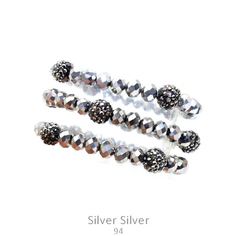 Grey Crystal & Bling Beaded 3 pc Bracelet set