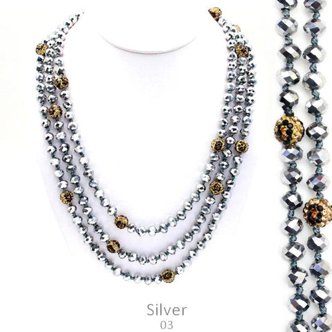 *Silver Crystal & Leopard Beaded 60" Necklace