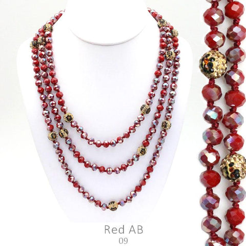 Red Metallic & Leopard Crystal 60" Beaded Layering Necklace