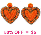 Orange beaded Heart earrings with border