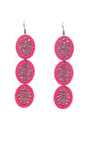 Neon Pink Triple Bling Oval Dangle Earrings