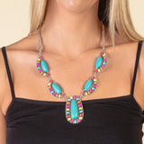 Turquoise Multi color oval stone pendant necklace