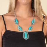 Turquoise oval stone pendant necklace