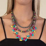 Multi Color & Turquoise, Silver Navajo pearl, 3 layer necklace