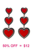 Red pearl triple heart earrings