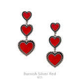 Red pearl triple heart earrings