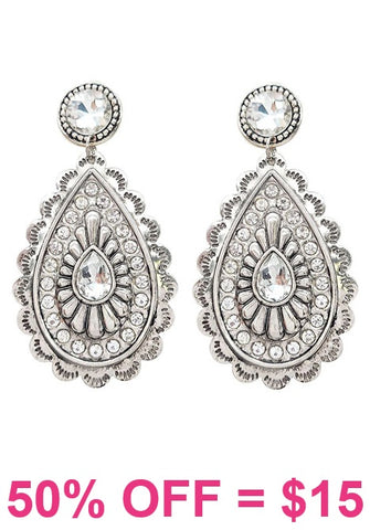 Bling Rhinestone teardrop concho dangle earrings