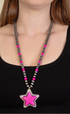 Star pendant long beaded necklace