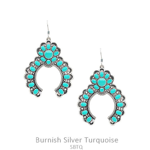 Turquoise Inlay Silver Squash Blossom Earrings