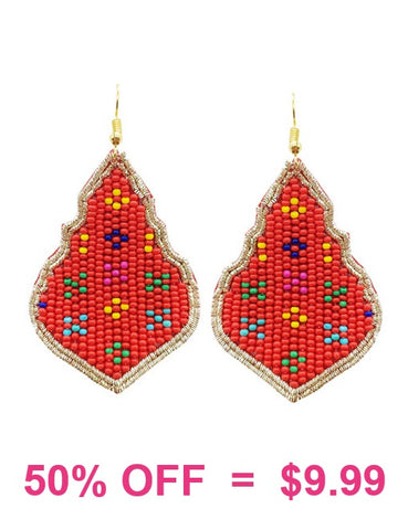 Red Beaded Moroccan shaped earrings