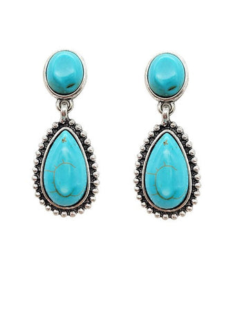 Small Turquoise Teardrop dangle post earrings