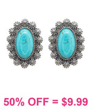 Turquoise Oval Stone Stud Earrings with silver border