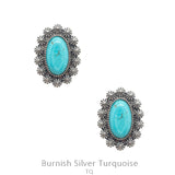 Turquoise Oval Stone Stud Earrings with silver border