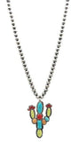 Silver Navajo Pearl Necklace with Multi color Cactus stone pendant