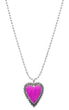 Pink Stone Heart pendant silver ball chain necklace