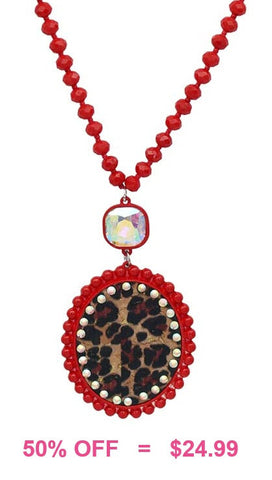 Leopard Oval pendant RED crystal necklace