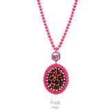 Leopard Oval pendant Neon Pink crystal necklace