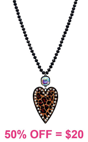 Black Crystal Necklace with leopard bling heart