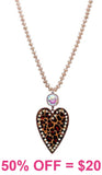 Copper Crystal Necklace with leopard bling heart