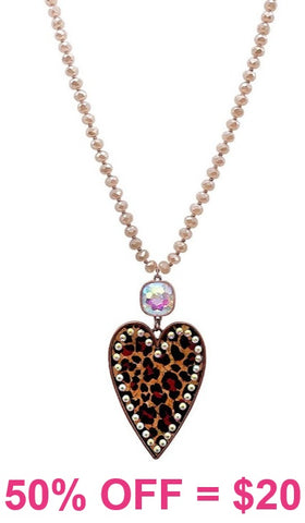 Copper Crystal Necklace with leopard bling heart
