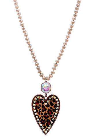 Copper Crystal Necklace with leopard bling heart
