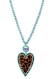 Turquoise Crystal Necklace with leopard bling heart