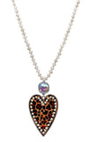 White Crystal Necklace with leopard bling heart