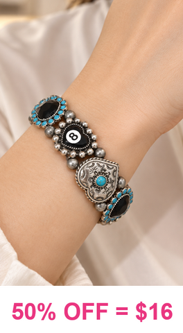 8 Ball, Turquoise Heart stretch bracelet