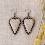 Cream Heart Stone Earring with Copper Border