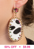 Cow Print earrings with gold trim bling border