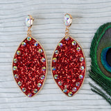 Red glitter earrings with bling trim