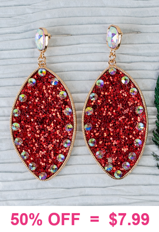 Red glitter earrings with bling trim