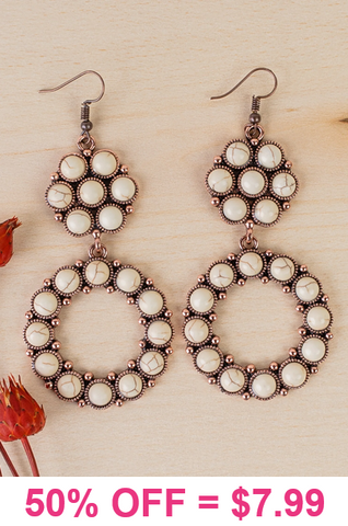 Cream & Copper Western Concho dangle earrings