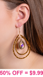 Gold Crystal teardrop earrings with Rhinestone charm