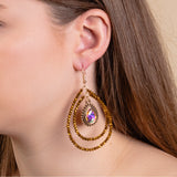 Gold Crystal teardrop earrings with Rhinestone charm