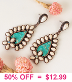 Cream stone, copper tone, turquoise detail earrings
