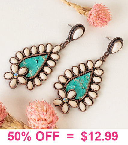 Cream stone, copper tone, turquoise detail earrings
