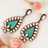 Cream stone, copper tone, turquoise detail earrings