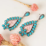Turquoise stone, silver tone, blush detail earrings