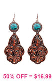 Copper Etching Concho Earrings with turquoise stone
