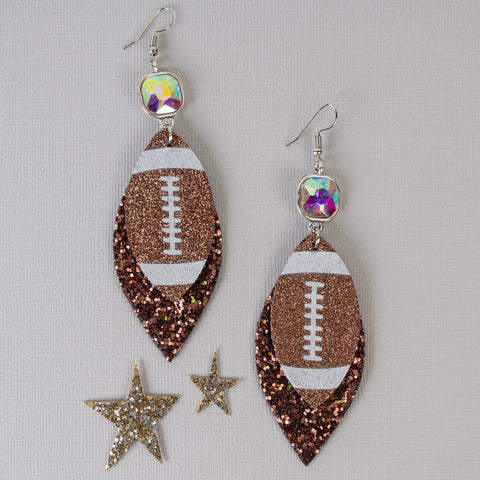 Bling dangle  glitter football layered earrings